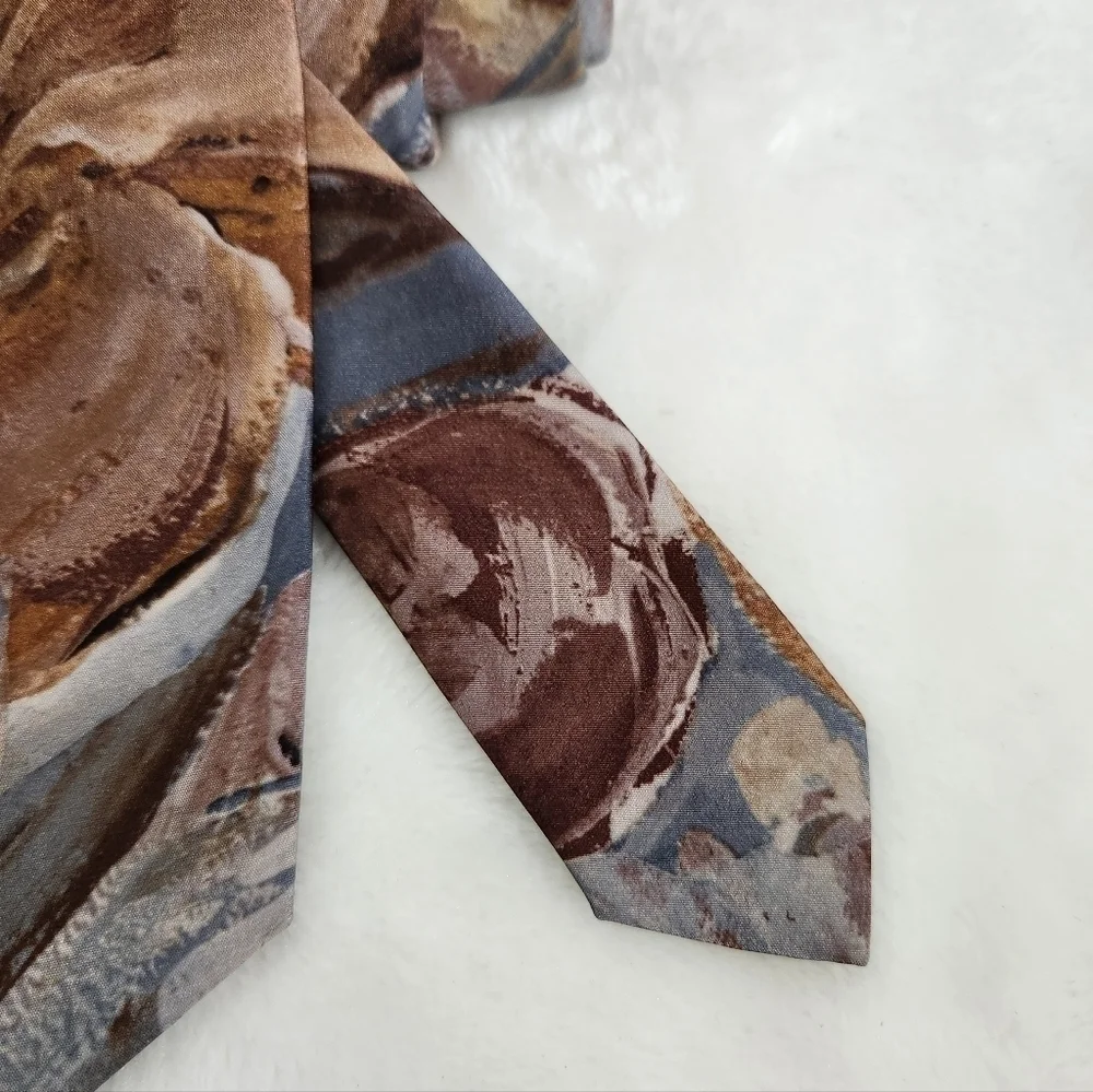 Adams Row Swirls Floral Flower Teal Blue Tan Brown Burgundy Necktie